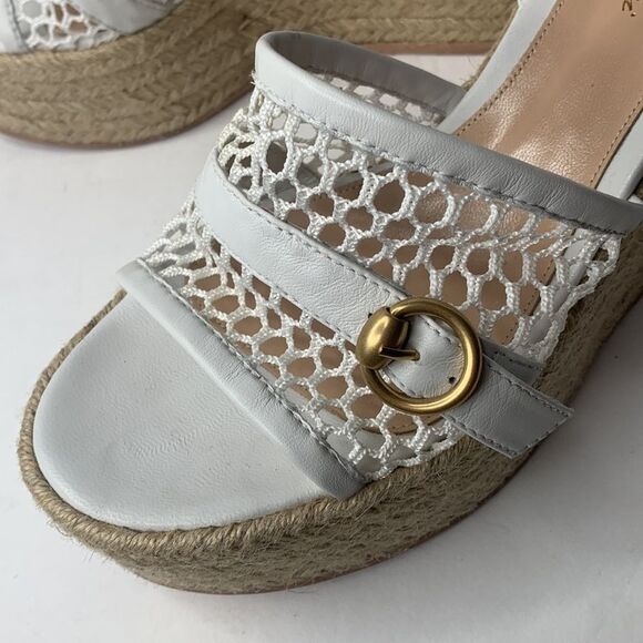 Gianvito Rossi Solana Buckle Napa wedge white leather platform wedge sandals - Picture 8 of 15